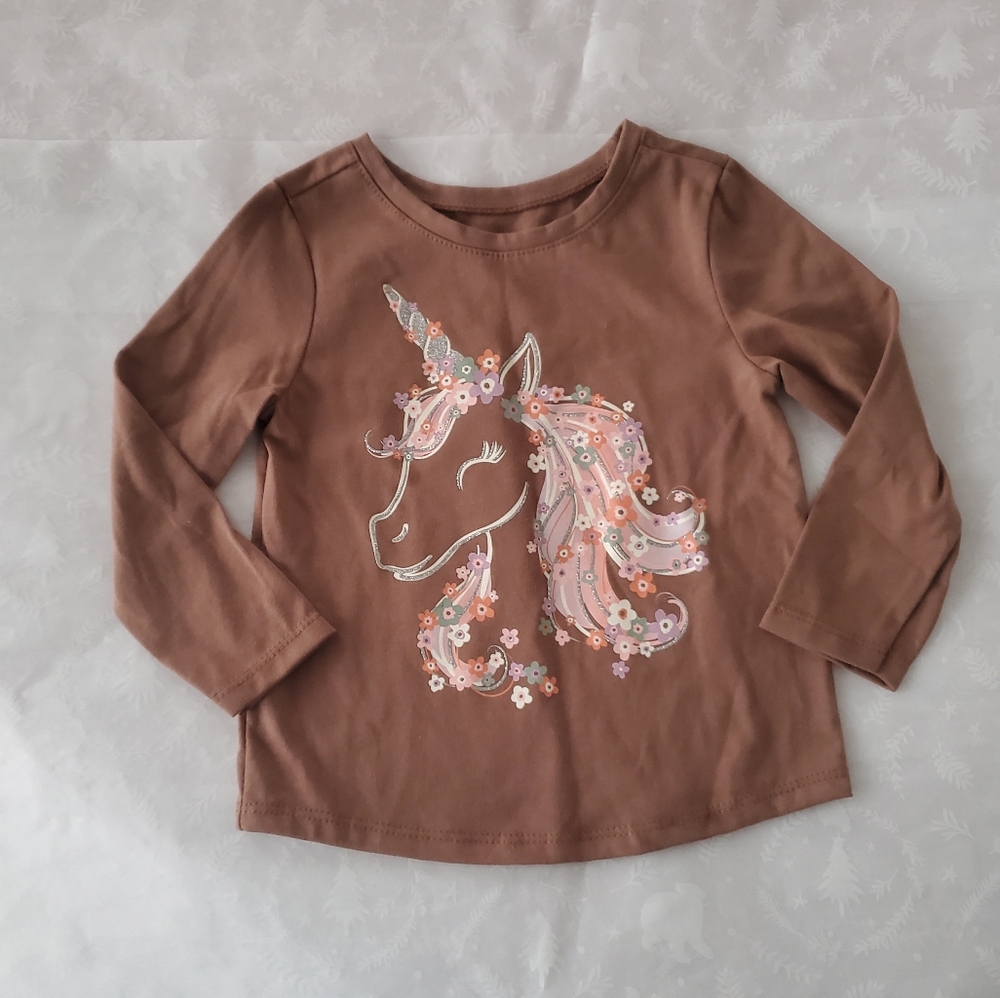 💕🦄💖NWOT Garanimals long sleeve tee shirt baby girl 18 months unicorn brown